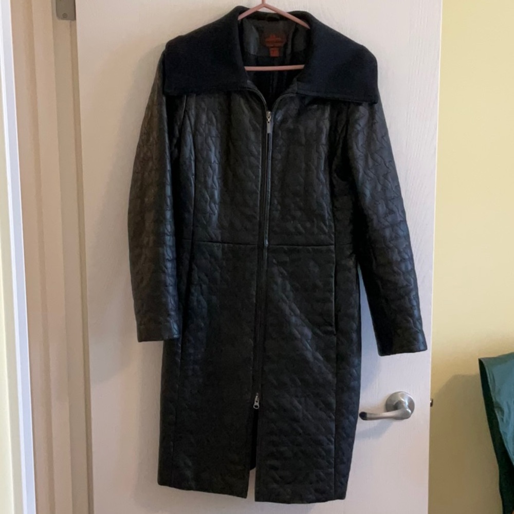 Quilted Look Leather Coat